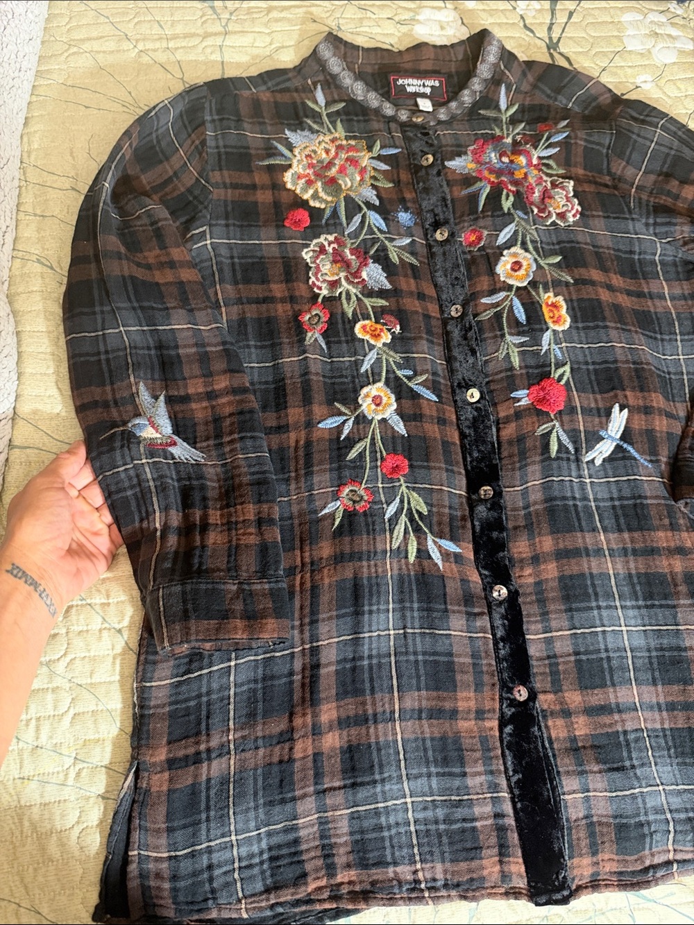 Johnny Was Krysha Velvet Placket Shirt - Picture 3 of 11